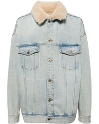 we11done - Veste en jean à col en peau lainée - Lyst