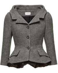 Magda Butrym - Herringbone-Pattern Faux-Fur-Trim Blazer - Lyst