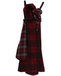 Yohji Yamamoto - Check-Pattern Draped Dress - Lyst