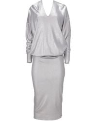 Tom Ford - Metallic-Effect V-Neck Long-Sleeved Midi Dress - Lyst
