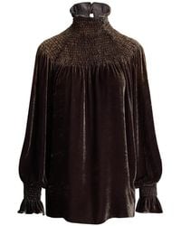 Ralph Lauren - Maddison Smocked Velvet Blouse - Lyst
