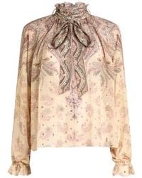 Etro - Silk Blouse With Scarf And Placed Print - Lyst