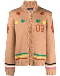 DSquared² - Intarsia-Knit Zip-Up Cardigan - Lyst