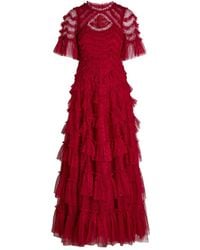 Needle & Thread - Aviana Ruffled Embroidered Tulle Gown - Lyst