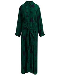 Essentiel Antwerp - Tropical-Print Tie-Waist Shirt Midi Dress - Lyst