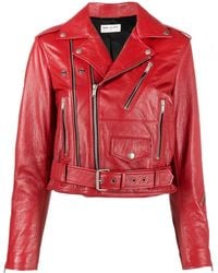 Saint Laurent - Red Leather Biker Jacket - Lyst