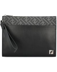 Fendi - Leren Clutch Met Ff-Patroon - Lyst