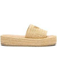 Prada - Natural Crochet Platform Slides - Lyst