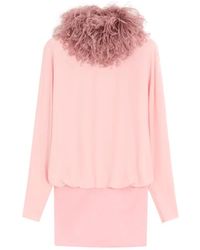 Valentino Garavani - Feather-Trim Georgette Mini Dress - Lyst