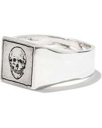 Pyrrha Eckiger Siegelring mit Totenkopf - Weiß