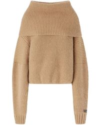 Pinko - Off-The-Shoulder Knitted Sweater With Ribbed Texture - Lyst