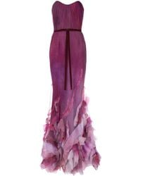 Marchesa notte Robe-bustier longue volantée - Violet