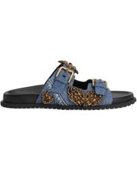 Dolce & Gabbana - Flat Denim Slippers With Embroidery - Lyst