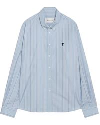 Ami Paris - Light Striped Button-Up Shirt With Classic Collar - Lyst