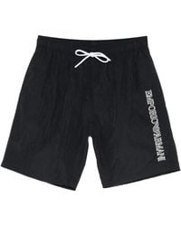 Emporio Armani - Logo-Embroidered Striped Swim Shorts - Lyst