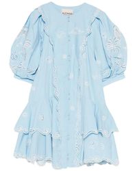 ALÉMAIS - Maizy Embroidered Puff-Sleeves Mini Dress - Lyst