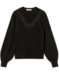 Twinset - Jumper With Macramé Lace Insert - Lyst