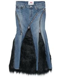 Junya Watanabe - Faux Fur Denim Asymmetric Skirt - Lyst