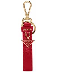 Prada - Triangle-Logo Leather Keychain - Lyst