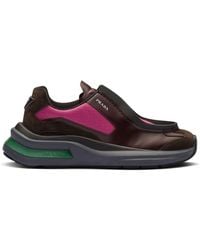 Prada - Systeme Brushed Leather And Suede Mid-top Trainers - Lyst
