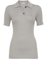 Brunello Cucinelli - Short-sleeve Fine-ribbed Polo Top - Lyst
