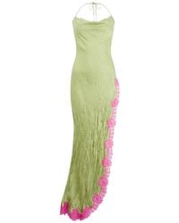 Roberto Cavalli - Long Ruffled Silk Dress With Side Slit Trimmed - Lyst