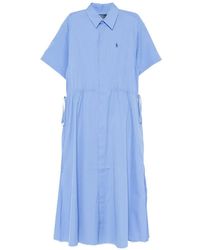 Polo Ralph Lauren - Logo-Embroidered Drawstring-Waist Midi Shirt Dress - Lyst