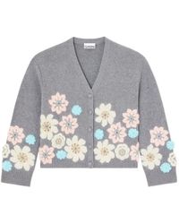 Ganni - Floral-Applique Knit Cardigan - Lyst