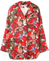 Marni Oversized Rose Print Coat - Red