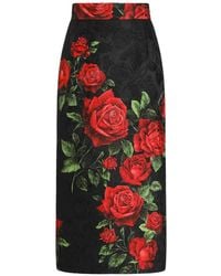 Dolce & Gabbana - Rose-Print Brocade Skirt - Lyst