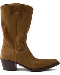 Prada - Suede Western Ankle Boots - Lyst