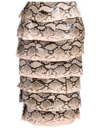 Elie Saab - Python-Effect Tiered Midi Skirt - Lyst