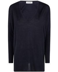 Gentry Portofino - Fine-Knit V-Neck Long-Sleeve Wool Top - Lyst