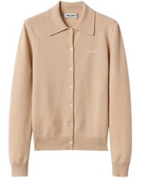Miu Miu - Intarsia-Knit Logo Cardigan - Lyst