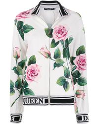 Dolce & Gabbana Chaqueta de chándal con estampado de rosas - Blanco