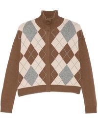 Max Mara - Argyle-Intarsia Button-Collar Sweater - Lyst