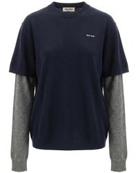 Miu Miu - Layered-Sleeve Logo-Embroidered Sweater - Lyst