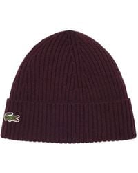 Lacoste - Logo-Patch Ribbed-Knit Wool Beanie Hat - Lyst