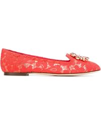 Dolce & Gabbana Slipper In Taormina Lace With Crystals - Rosso