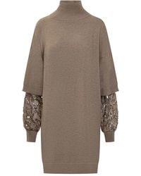 Brunello Cucinelli - Turtleneck Sleeve-Inserts Day Dress - Lyst