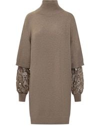 Brunello Cucinelli - Turtleneck Sleeve-Inserts Day Dress - Lyst