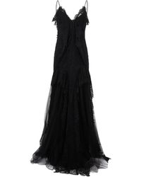 Alberta Ferretti - Lace-Trim Layered V-Neck Flared Maxi Dress - Lyst