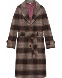 Gucci - Check Wool Logo-patch Coat - Lyst