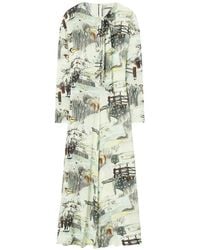 Tory Burch - Printed Viscose Bow Dress - Lyst