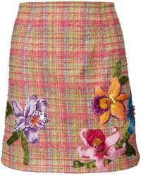 Carolina Herrera - Floral-embroidered Tweed Miniskirt - Lyst