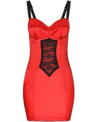 Dolce & Gabbana Robe courte sans manches à détails en dentelle - Rouge