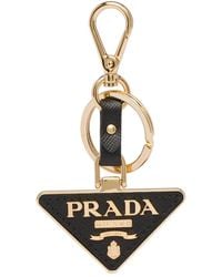 Prada - Triangle-Logo Leather Keychain - Lyst