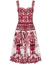 Dolce & Gabbana - Vestido midi con corsé de popelina con estampado Maiolica - Lyst