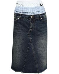 Natasha Zinko - Denim Rok Met Drievoudige Taille En Franje - Lyst