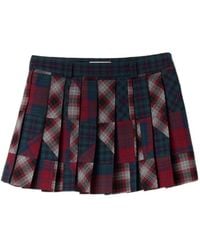 Miu Miu - Pleated Plaid Patchwork Miniskirt - Lyst